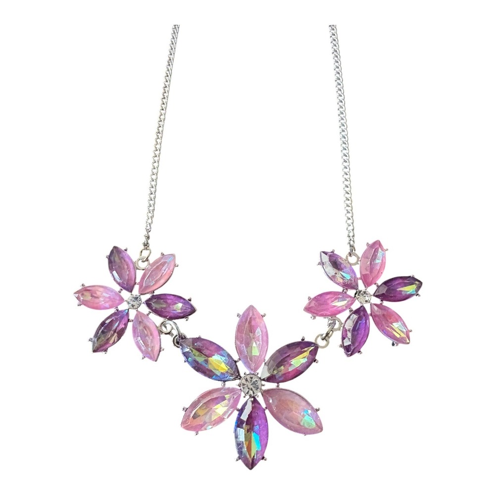 Paparazzi Jewelry Set Pink Purple Oil Spill Flower Necklace Earrings Ring NWT - Picture 3 of 6